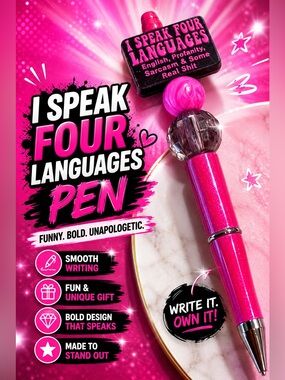 Hand Crafted Hot Pink Glitter Statement Pen with Beaded Top